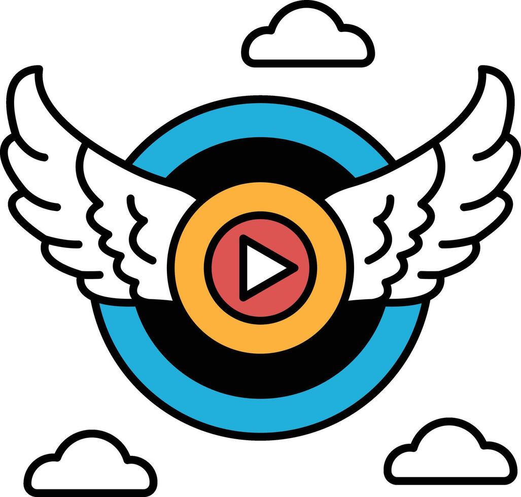 A cartoon drawing of a circle with a red and yellow arrow pointing to the right vector