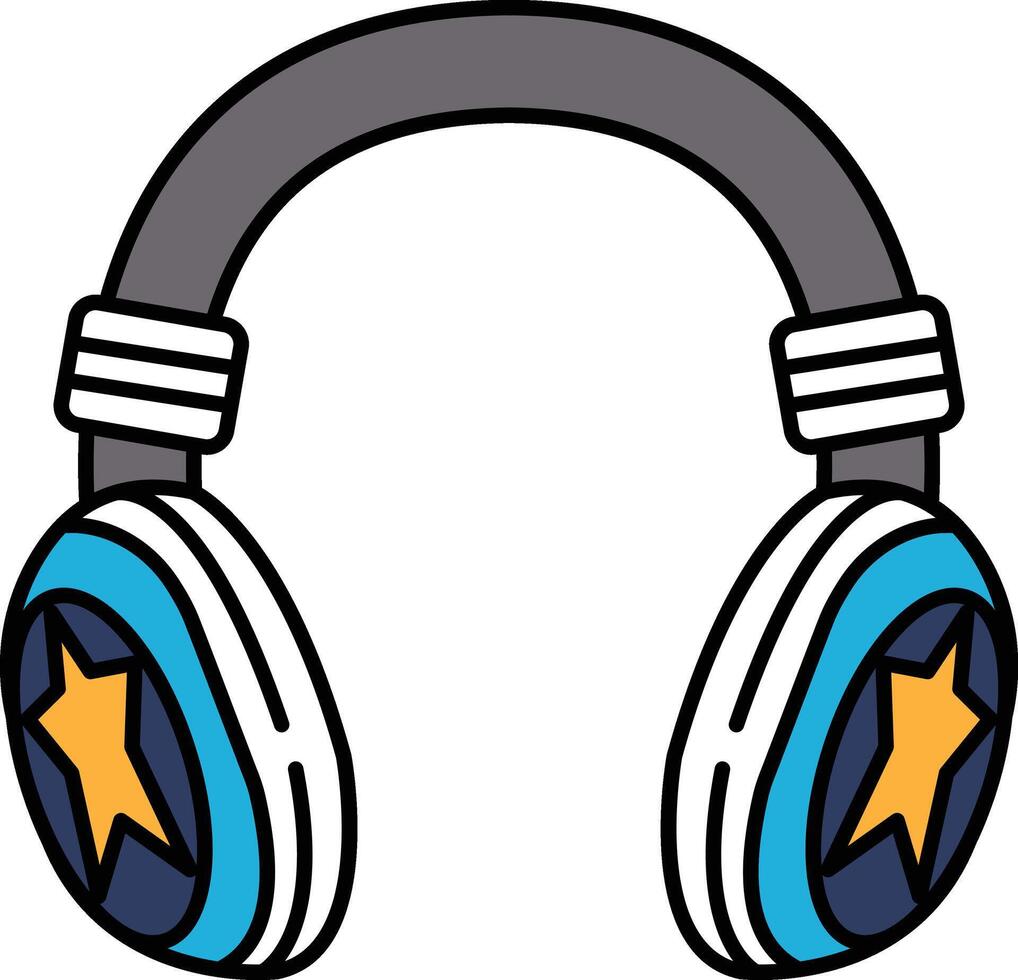 A cartoon drawing of a pair of headphones with stars on them vector
