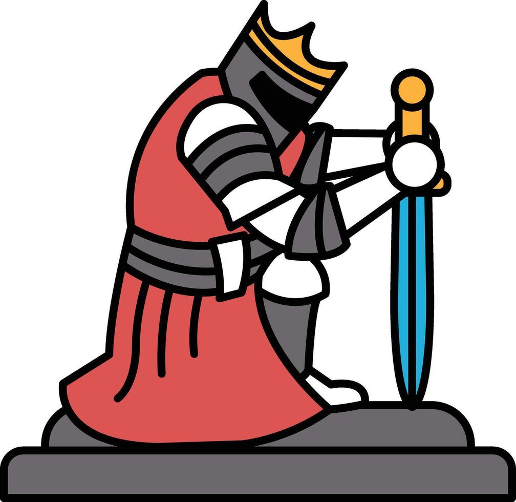 A knight is kneeling on a stone slab holding a sword vector