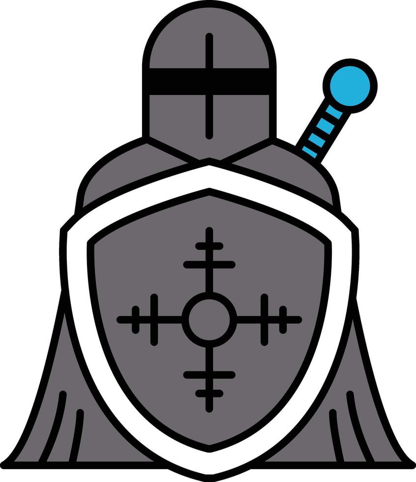 A knight is standing in front of a shield with a cross on it vector