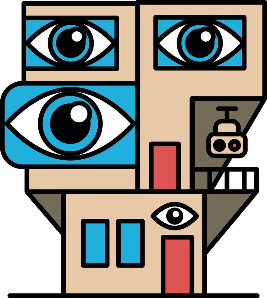 cartoon drawing of a house with two eyes vector