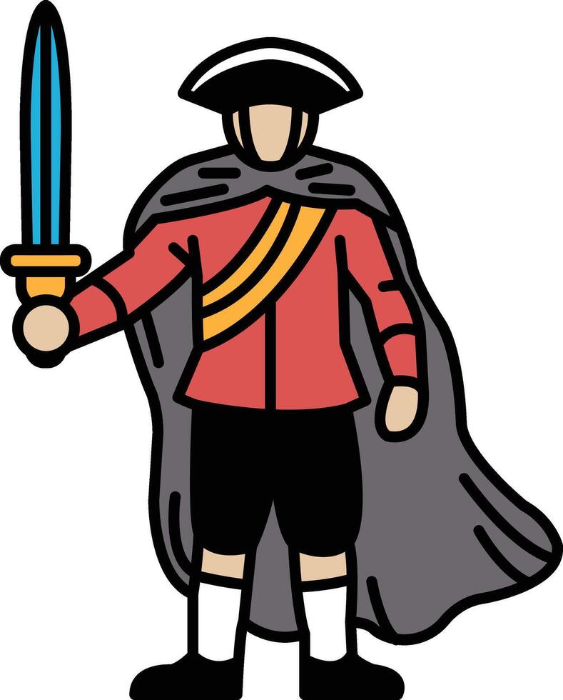 A man in a red coat and black pants holding a sword vector