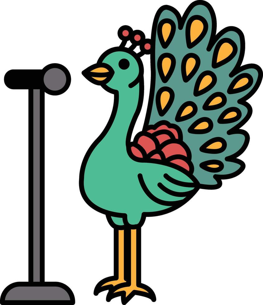 A cartoon peacock stands next to a microphone vector