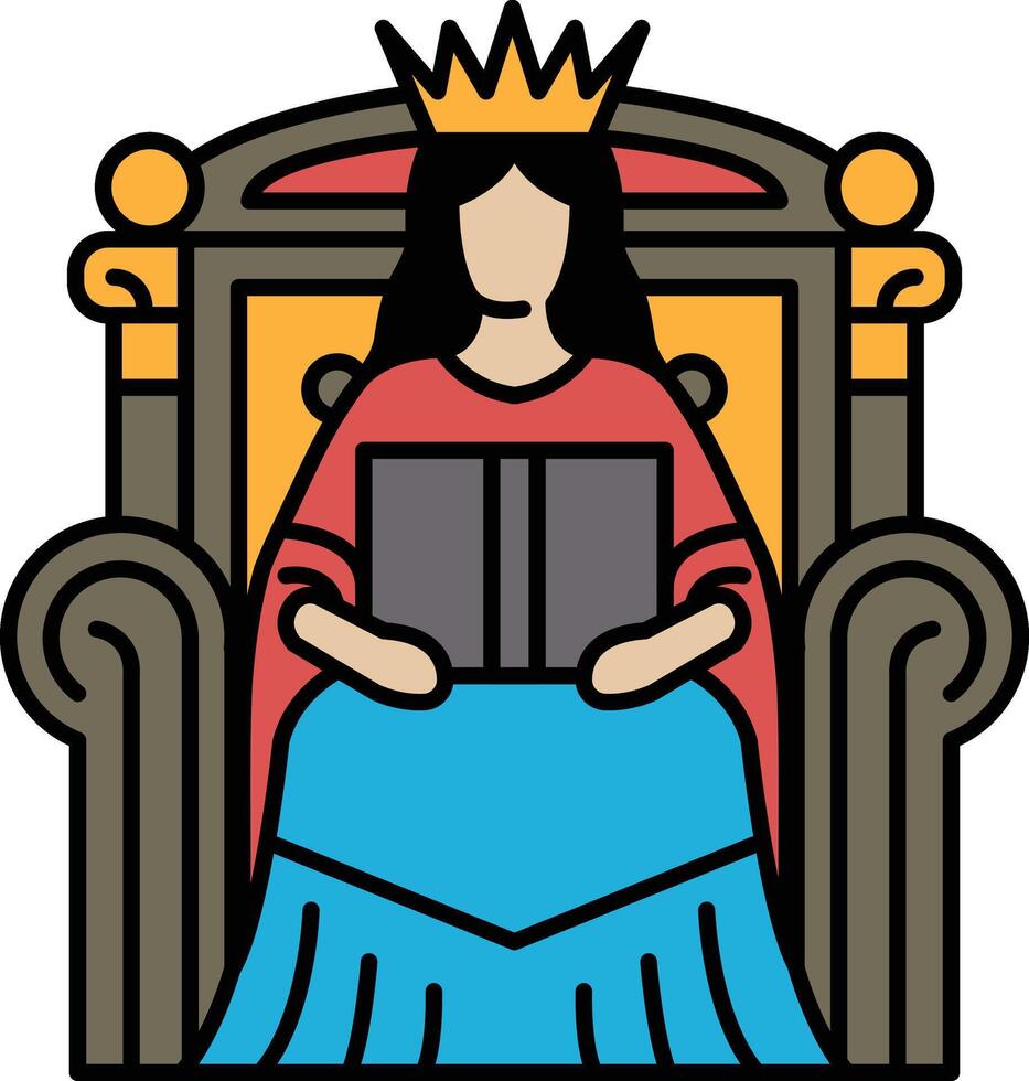 A woman in a red robe sits on a throne with a book in her hand vector