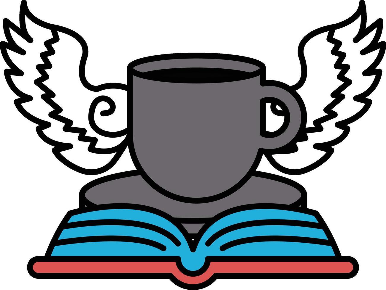 A cup and a book with wings on top of it vector