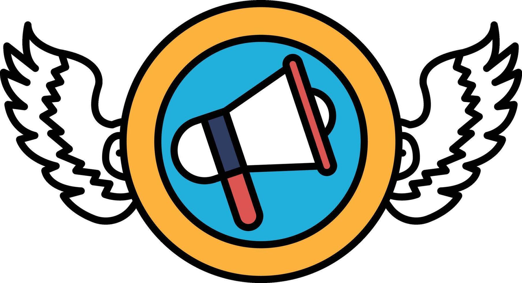 A blue and orange circle with a large red microphone in the center vector