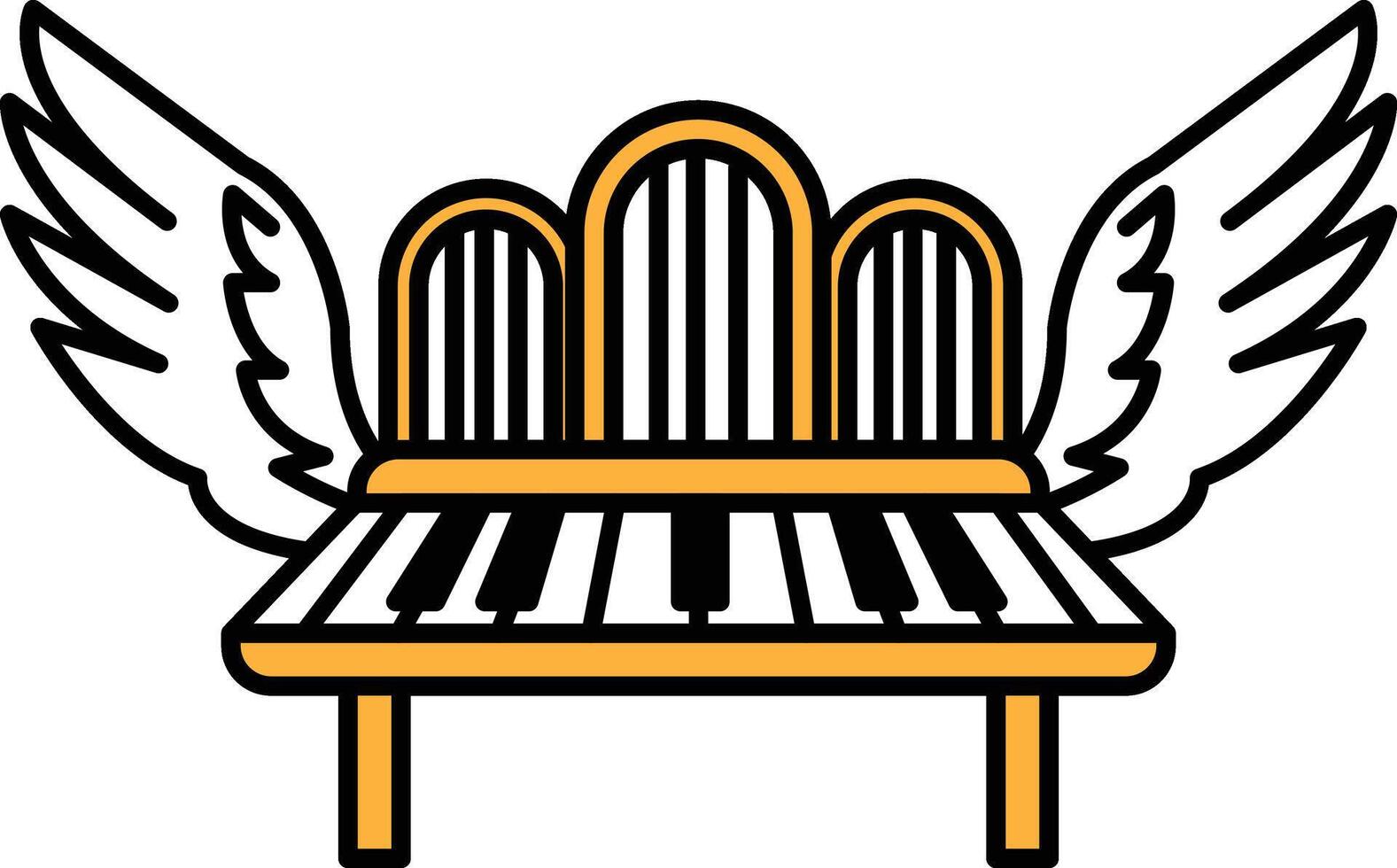 A bench with a keyboard on it and wings on top of it vector
