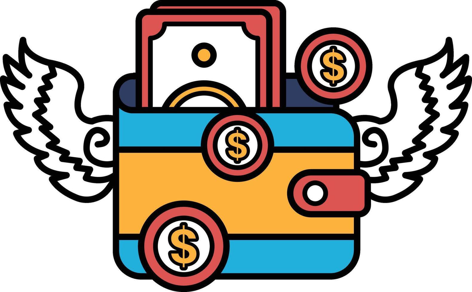 A wallet with a lot of money in it and a winged symbol on it vector
