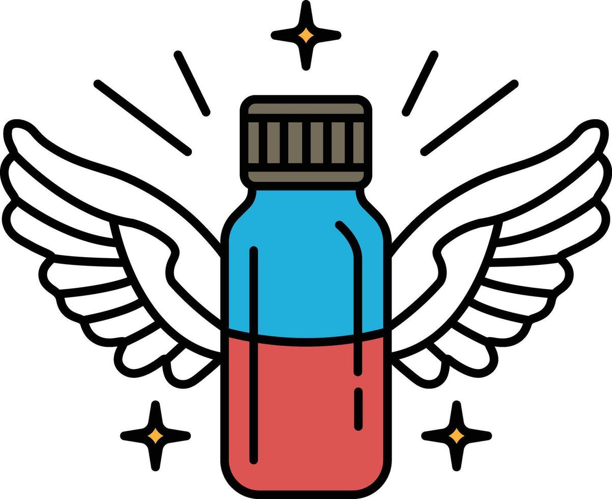 bottle with a cap and a label with a winged design vector