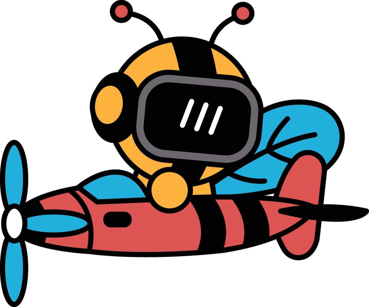 cartoon bee is flying in a airplane vector
