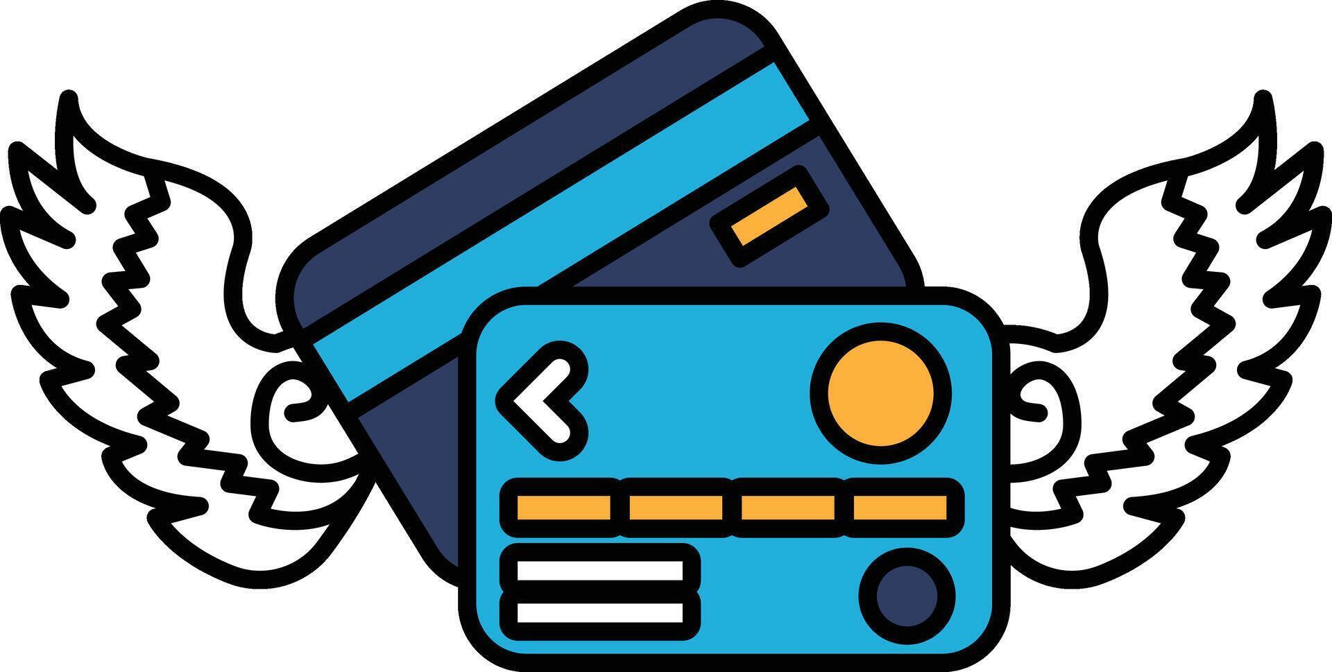 A blue credit card with a white arrow pointing to the left vector