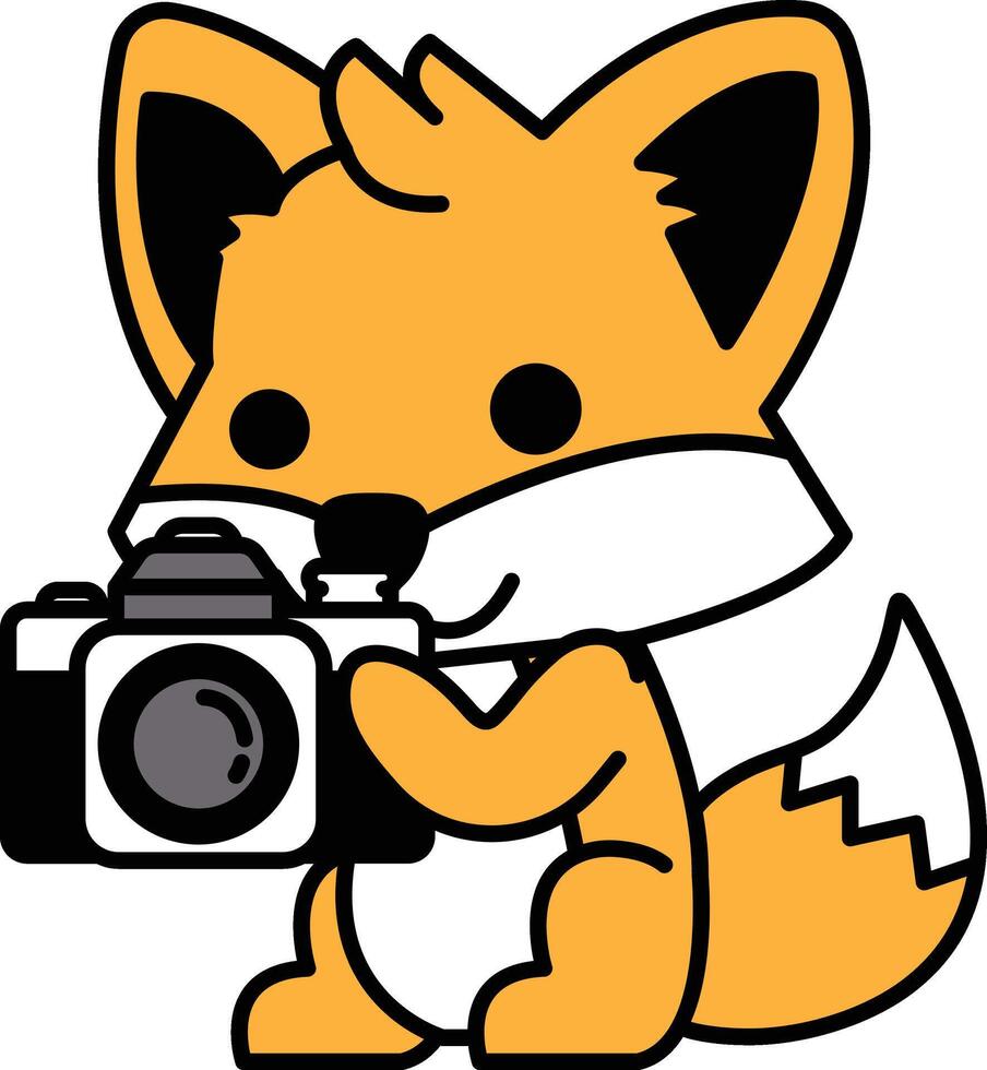 A cartoon fox is holding a camera and smiling vector