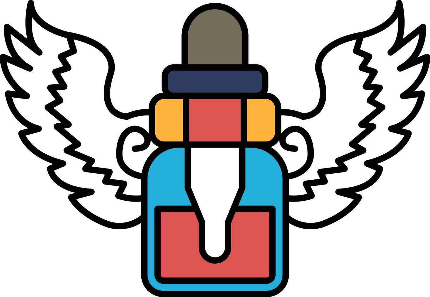 A bottle of vape with a blue cap and a red and yellow label vector