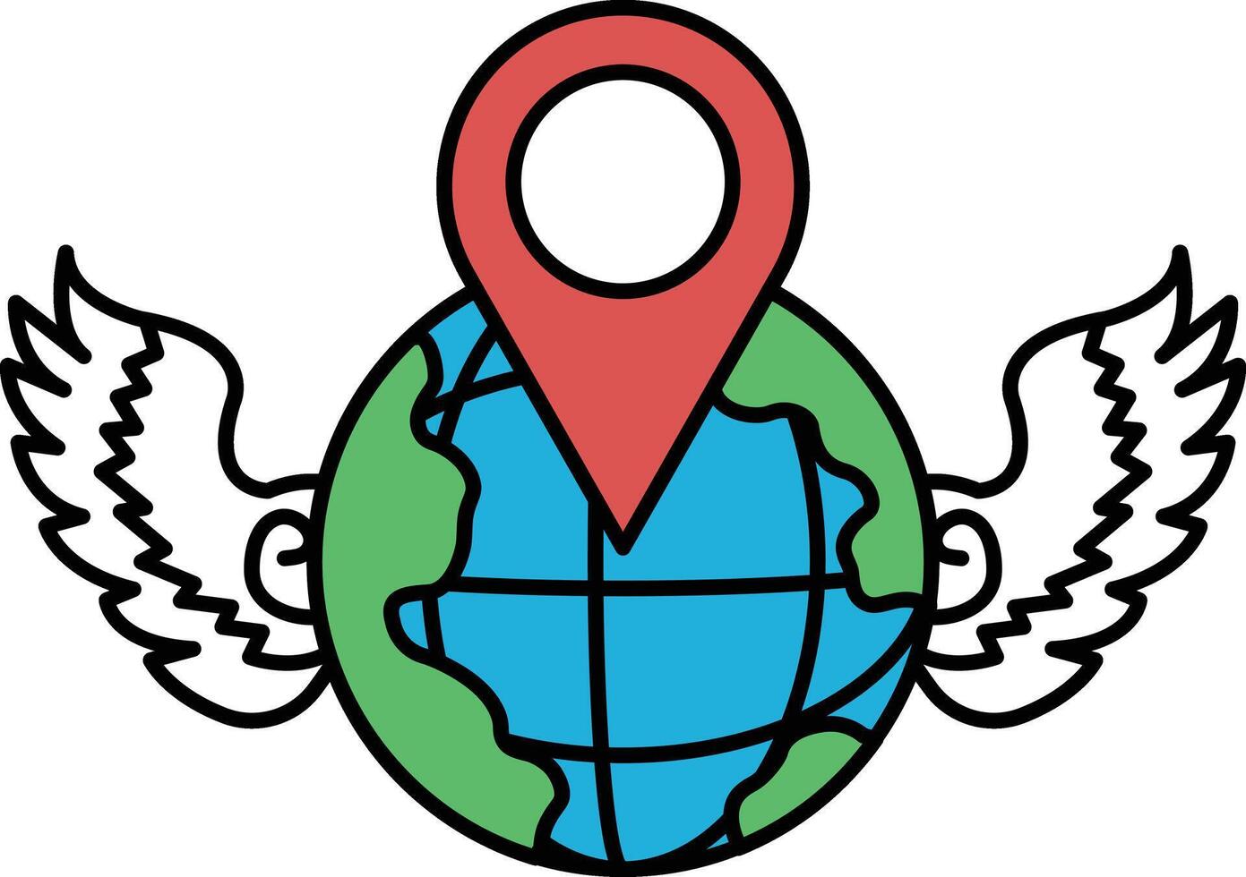 A cartoon drawing of a globe with a red pin on it vector