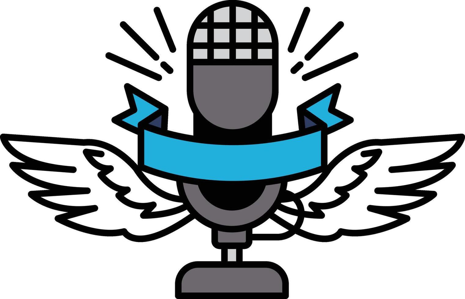 A microphone with a ribbon and wings vector