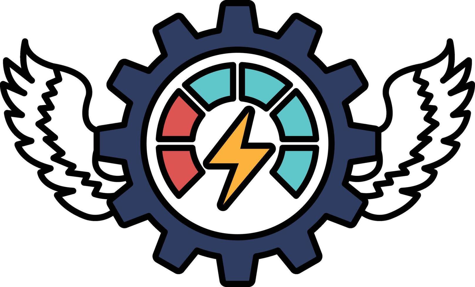 A graphic of a gear with wings on either side of it vector