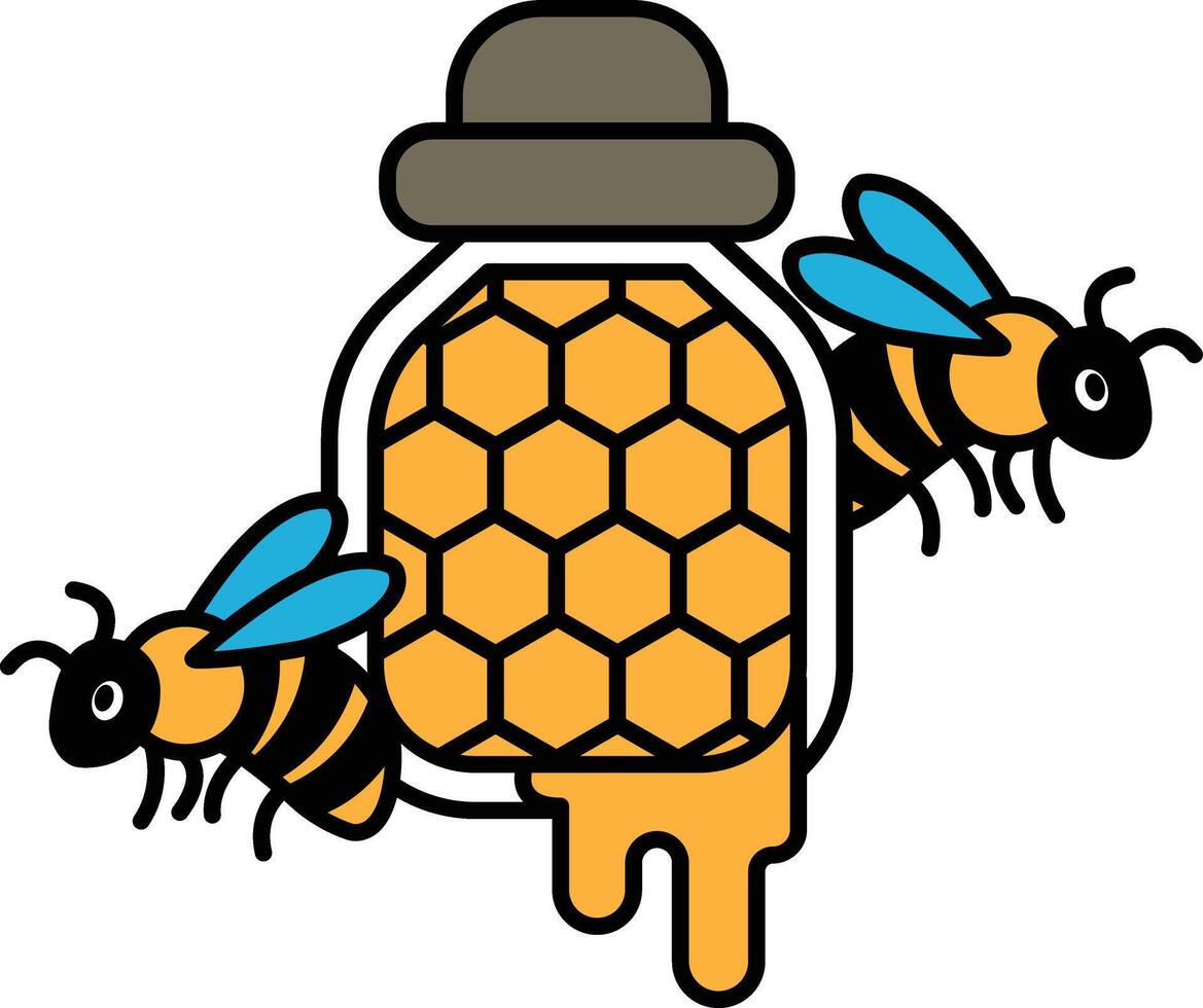 A cartoon of two bees and a jar of honey vector