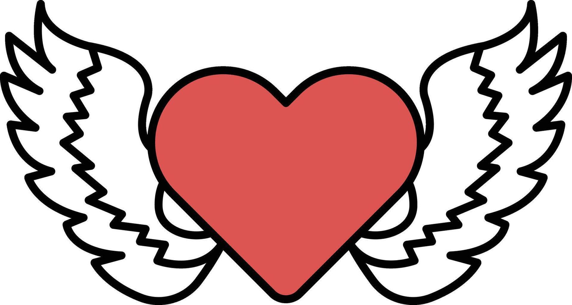 A heart with wings is drawn in black and white vector