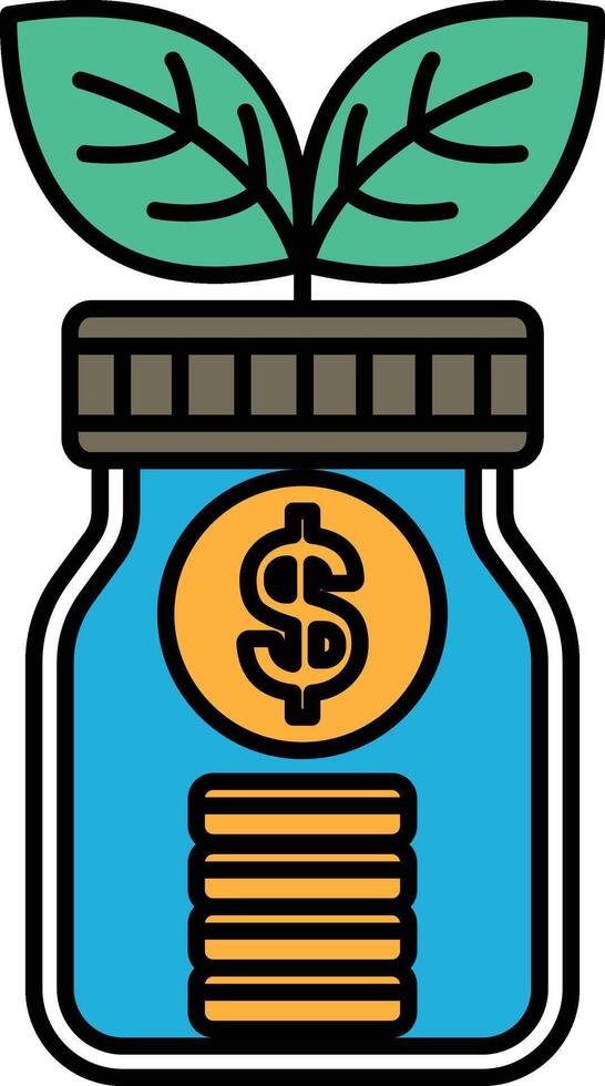 A jar with a dollar sign on it and a plant growing out of it vector