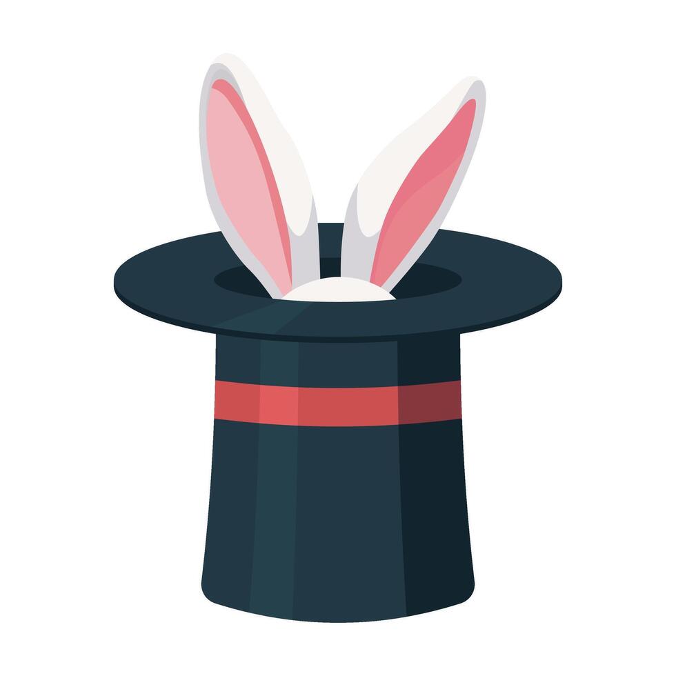 Magic hat with bunny ears. Magician hat with rabbit. Circus show. Magic rabbit in hat, bunny trick. illustration vector