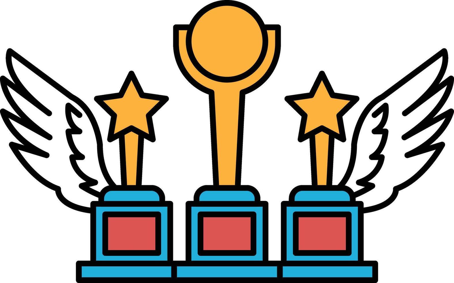 Three golden trophies with wings on top and stars below vector
