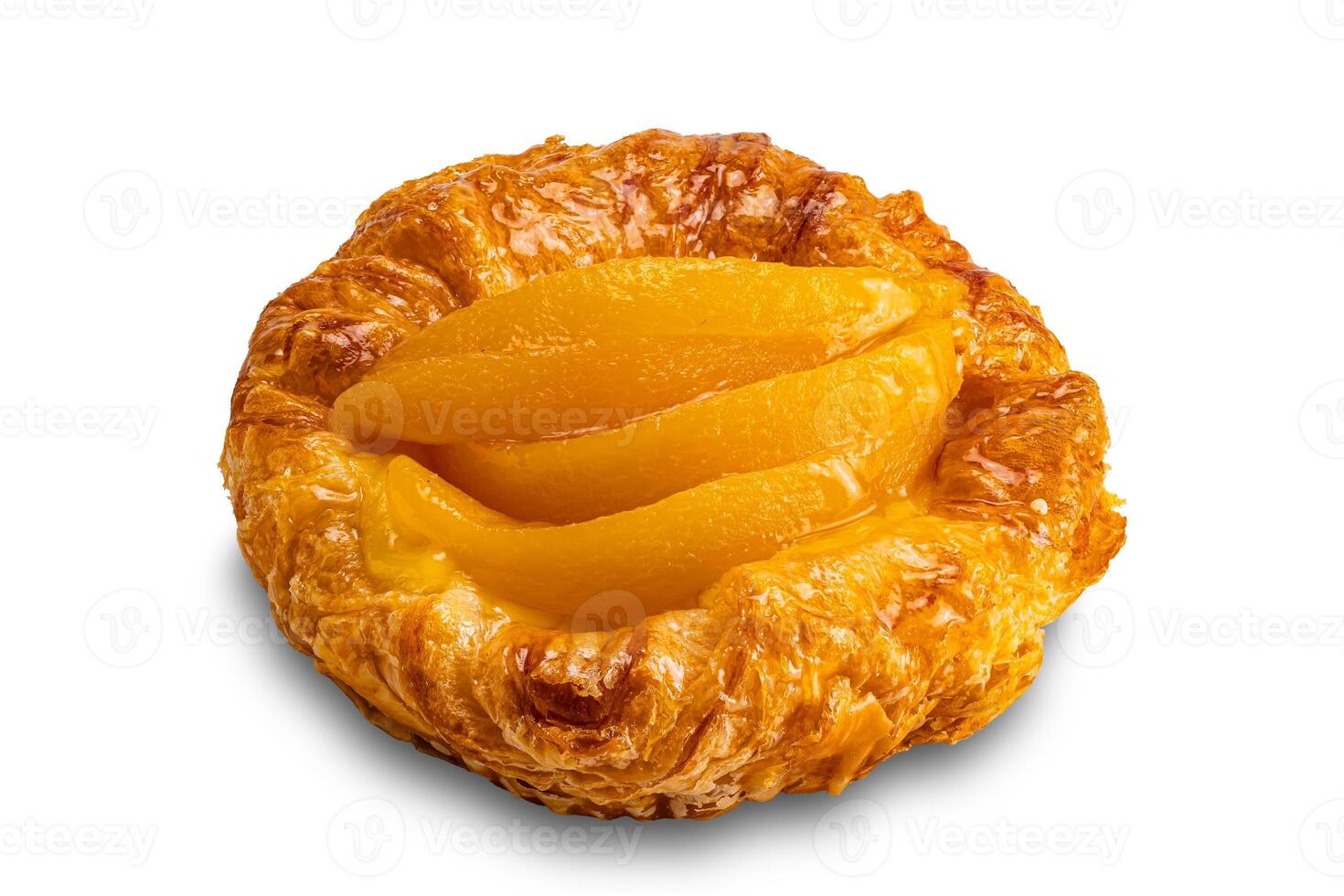 High angle view of peach danish pastry isolated on white background. photo