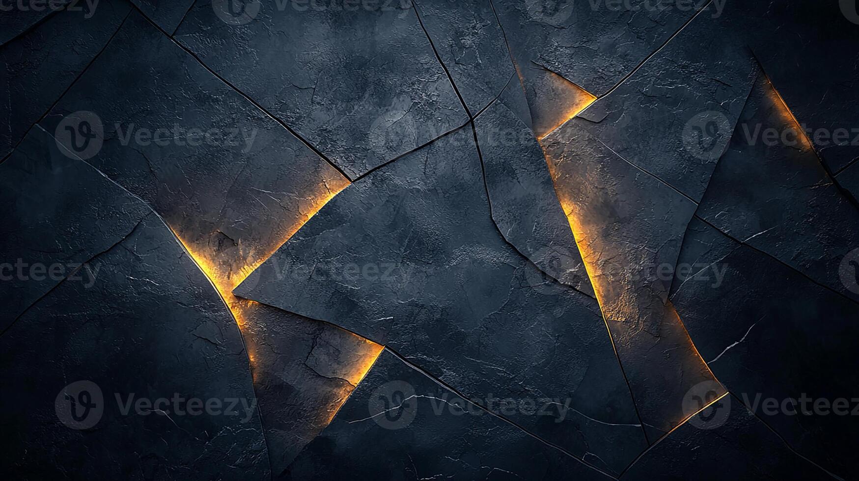 Dark Cracked Stone Texture with Glowing Golden Light photo