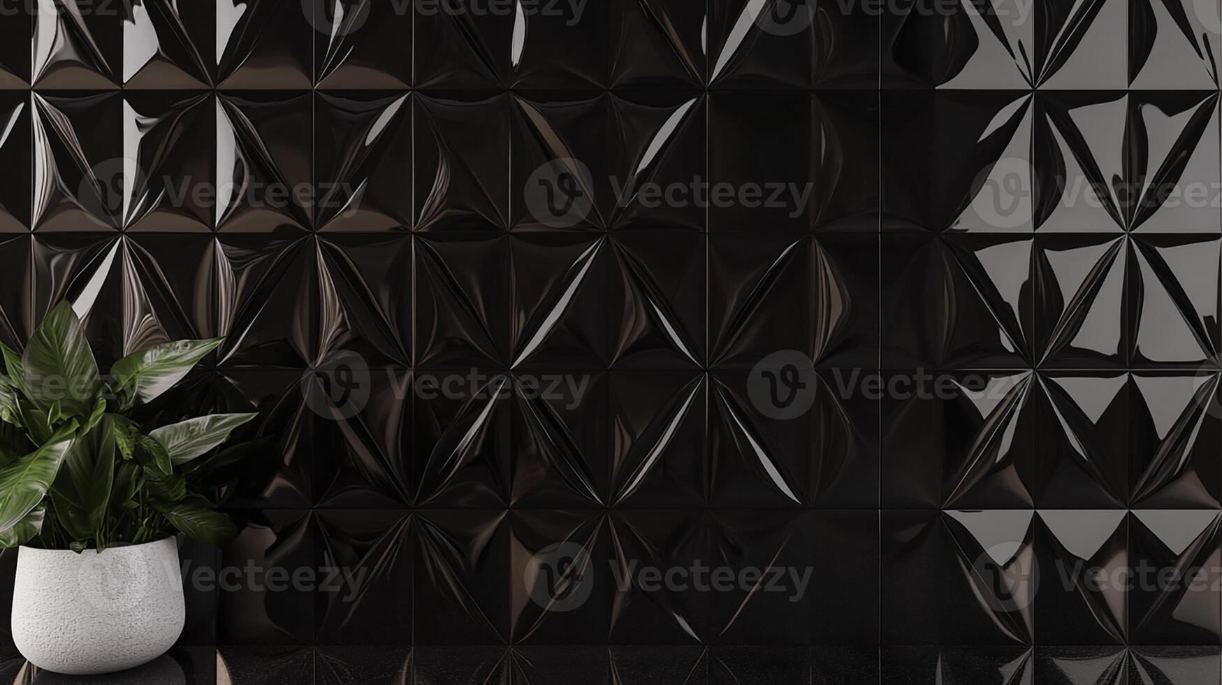 Modern Black 3D Tile Wall with Glossy Finish photo