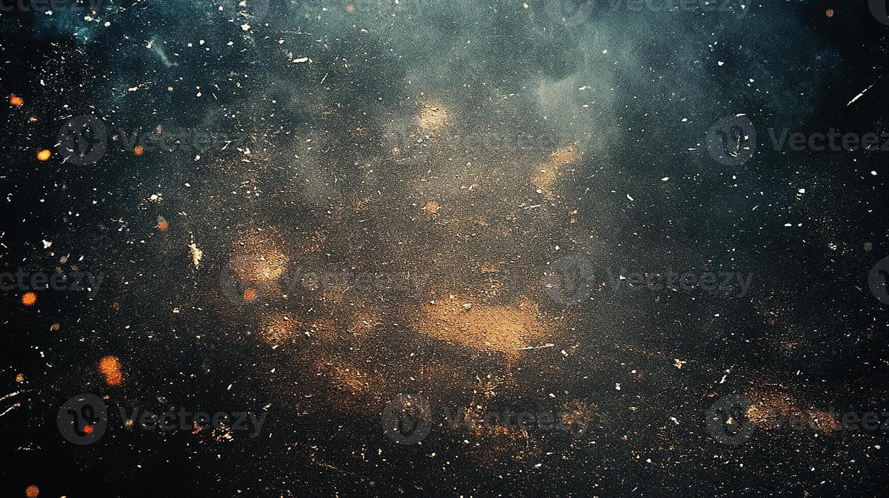 Dark Cosmic Dust Texture with Golden Particles. Abstract Grunge Background photo