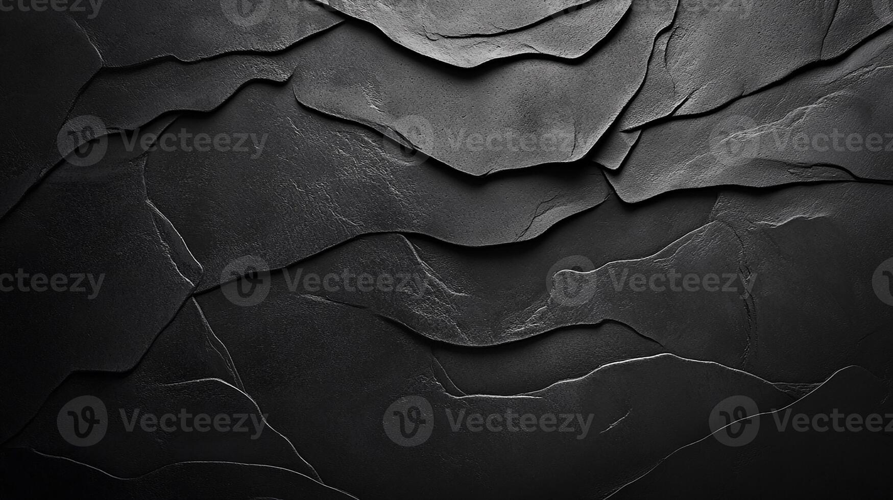Dark Black Stone Texture with Layered Cracks and Abstract Rock Pattern photo