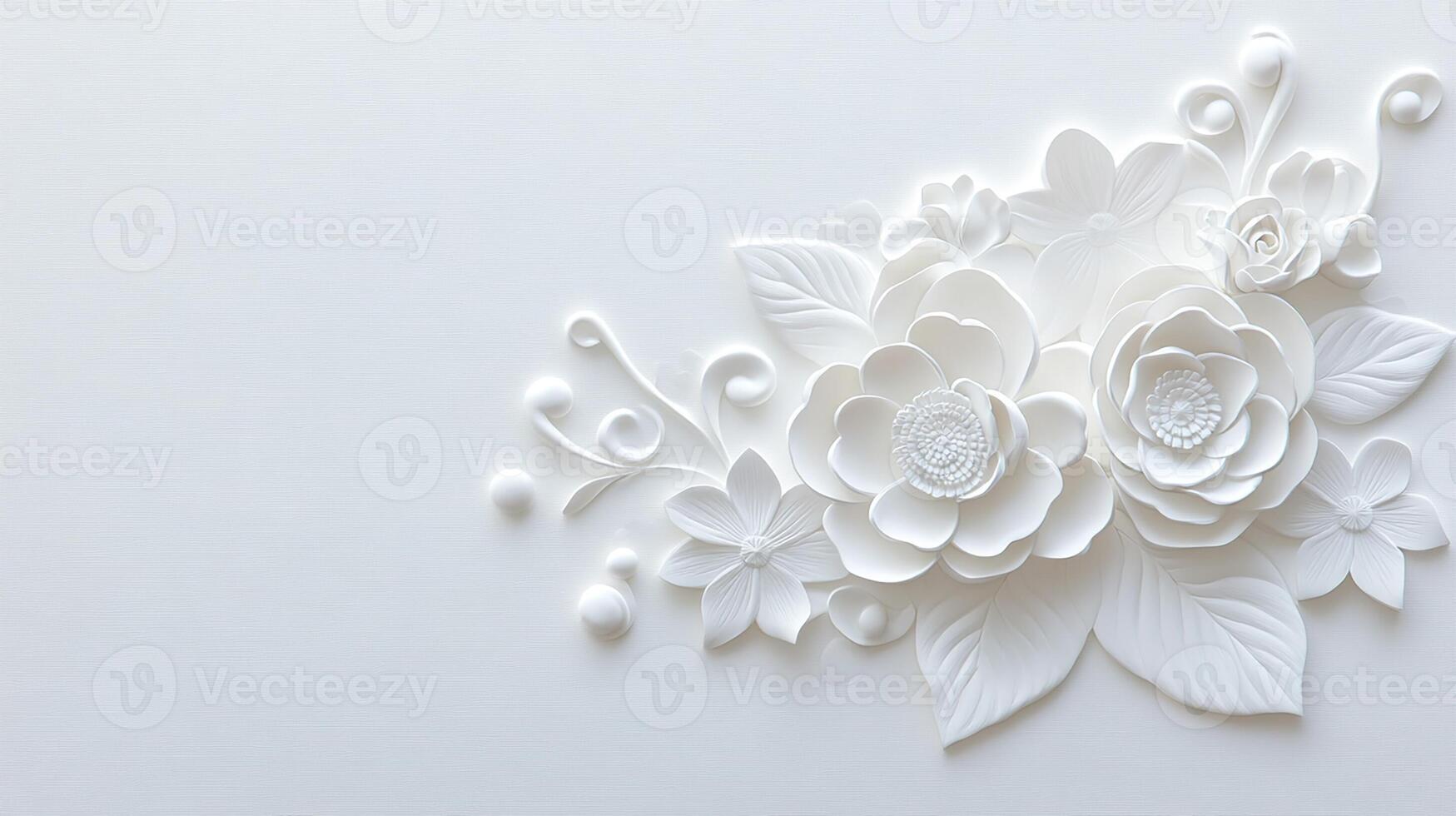 White 3D Paper Floral Design on Minimalist Background photo