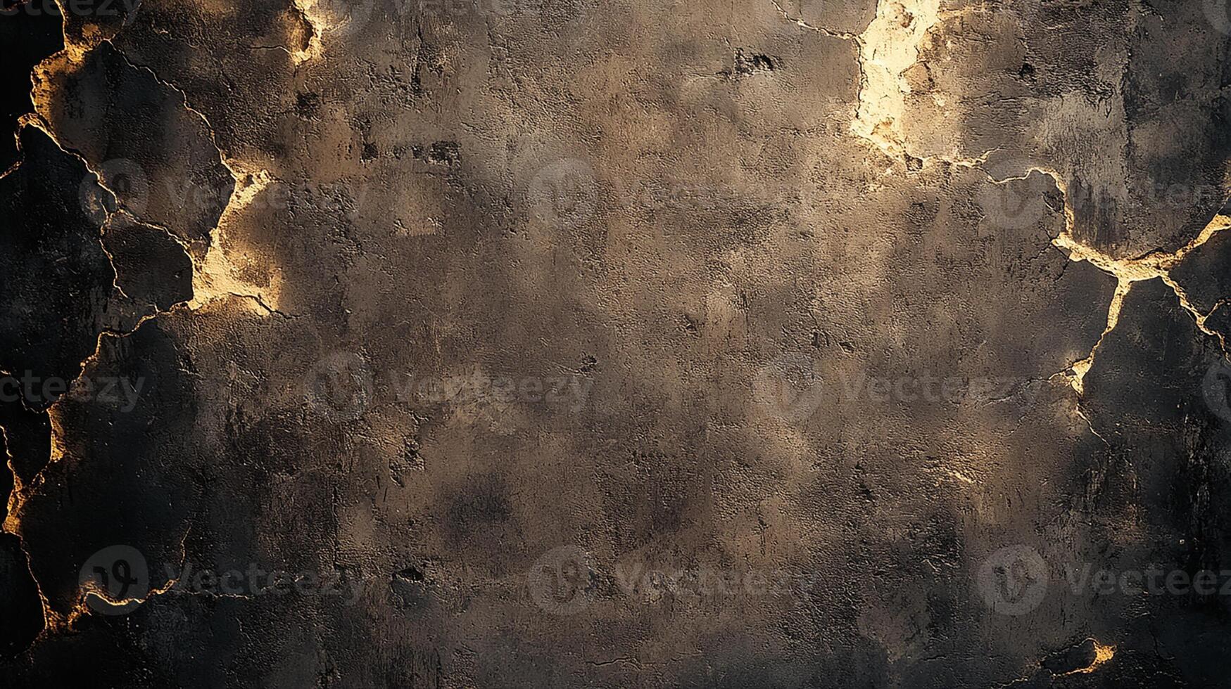 Dark Cracked Wall Texture with Glowing Golden Highlights photo