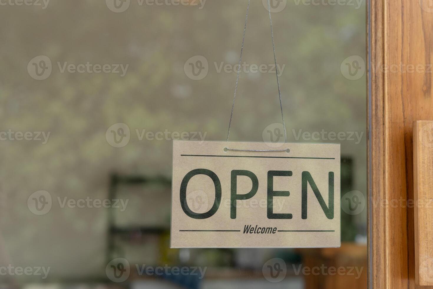 show sign open on the first day of business. guarantees safety, cleanliness, open the coffee shop. open for New normal. Small business, welcome, restaurant photo