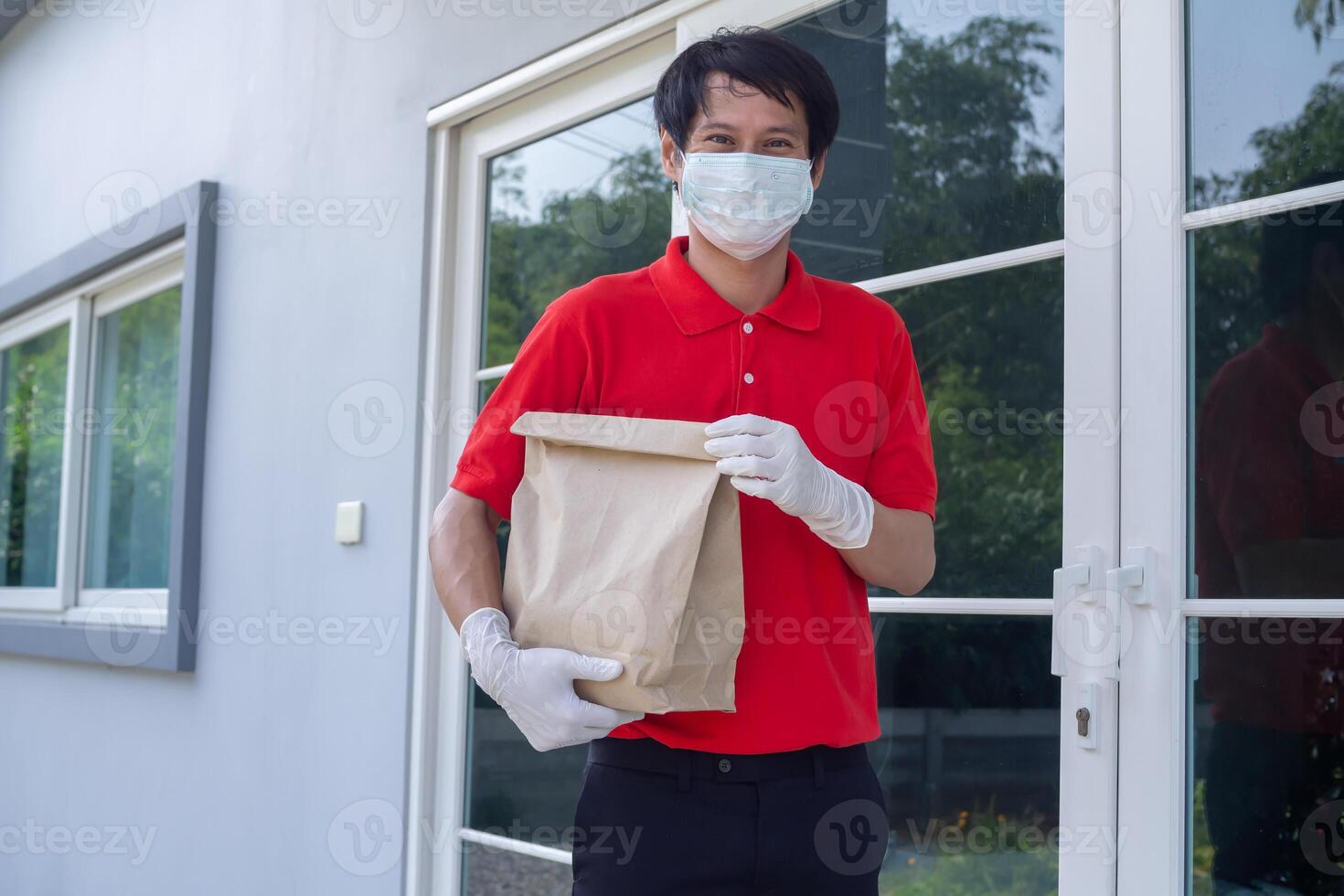 Delivery man send deliver express. online shop, paper container, takeaway, postman, delivery service, packages, electronic money, Digital paper bag, bag, customer, logistic photo