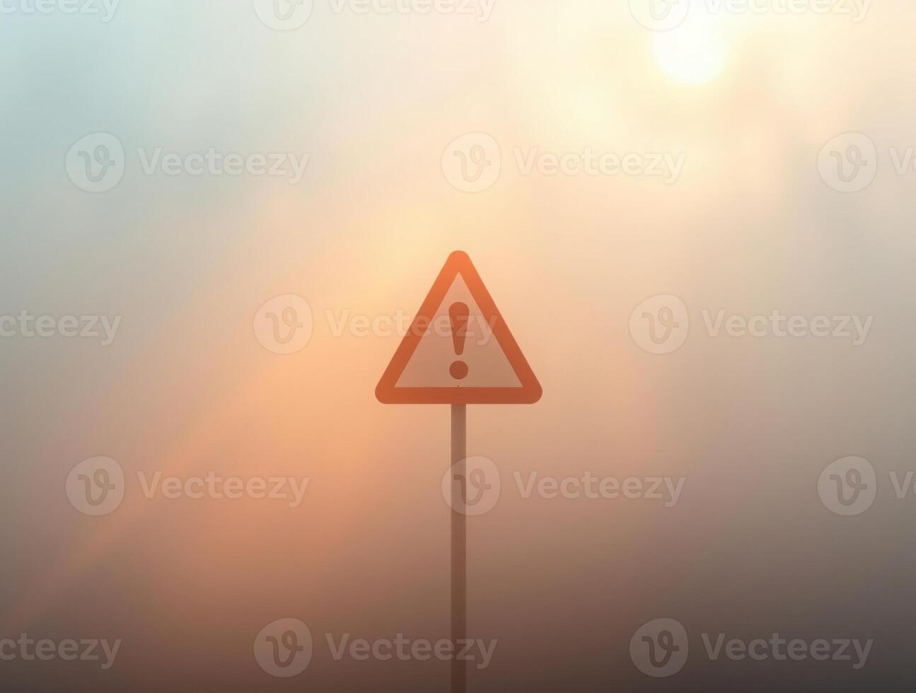 A Warning sign with a warm golden glow, Thick foggy, Luxurious aesthetic, Warning Triangle, Caution Symbol photo
