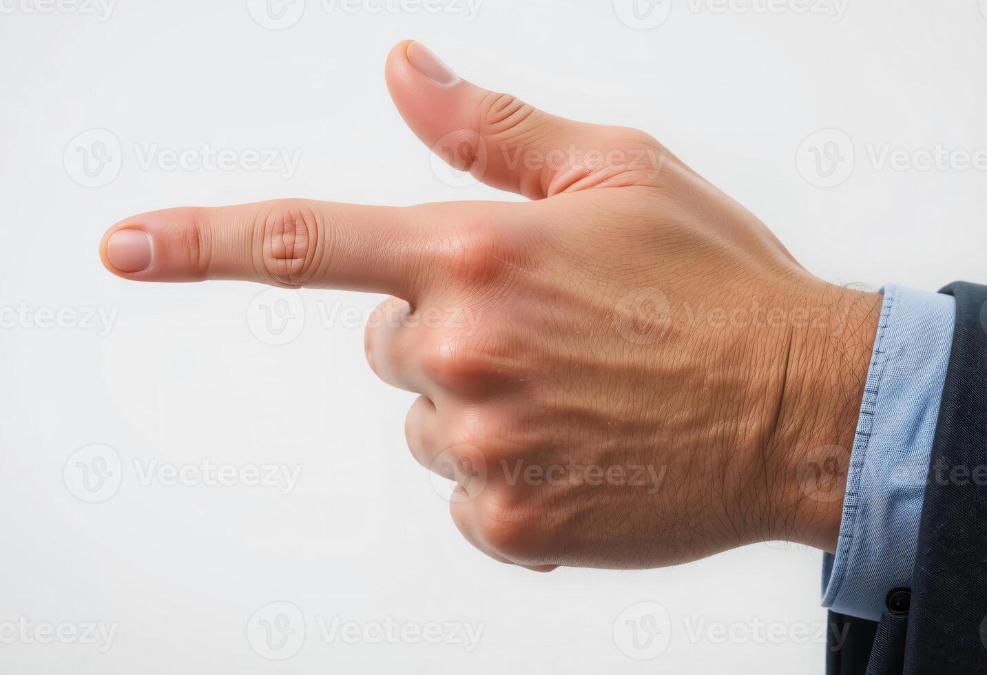 Businessman hand gesturing as if explaining a point, close-up, Business hand gestures, on a white background photo