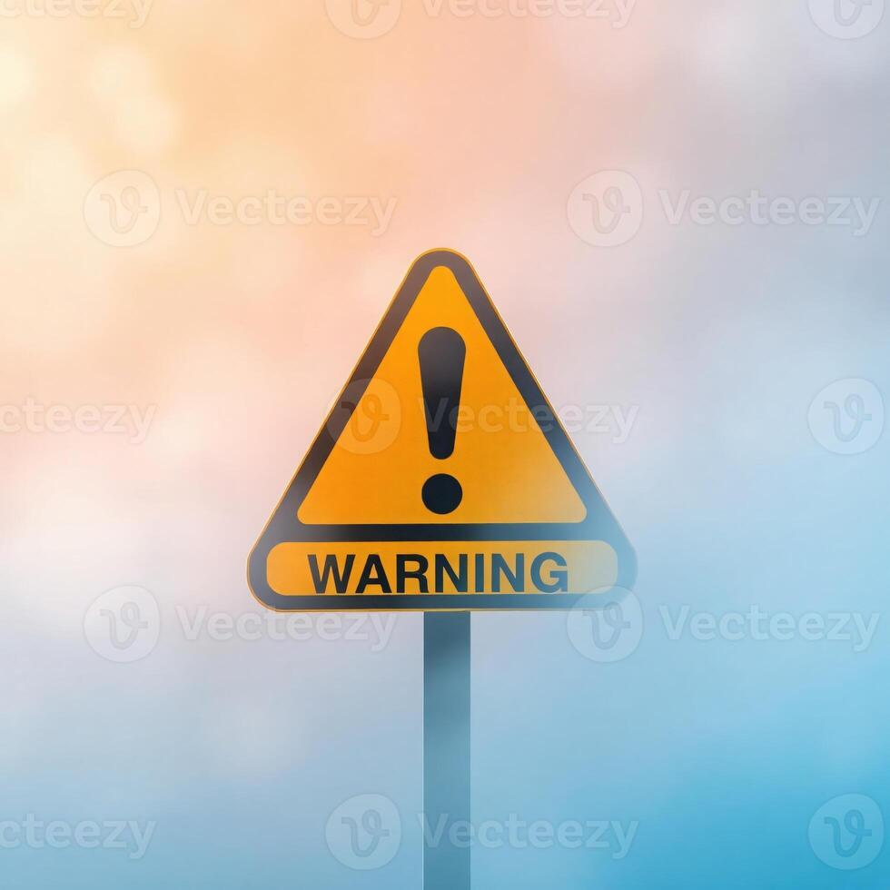 Warning Triangle in Atmospheric Mist, Soft Dreamy Atmosphere, Emergency Warning Sign, Danger Sign photo