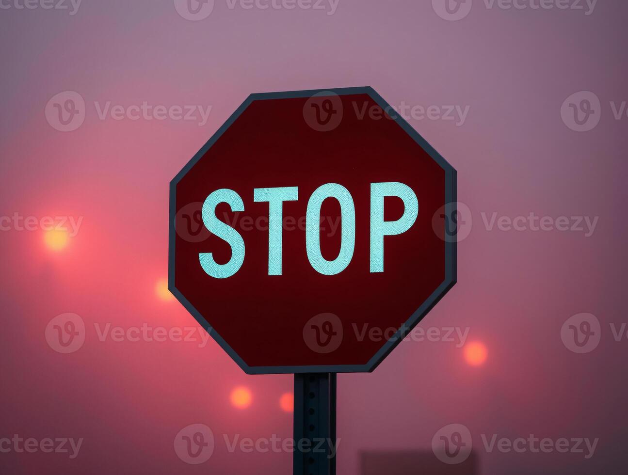 A Stop sign isolated on a hazy background, and electric vivid colors photo