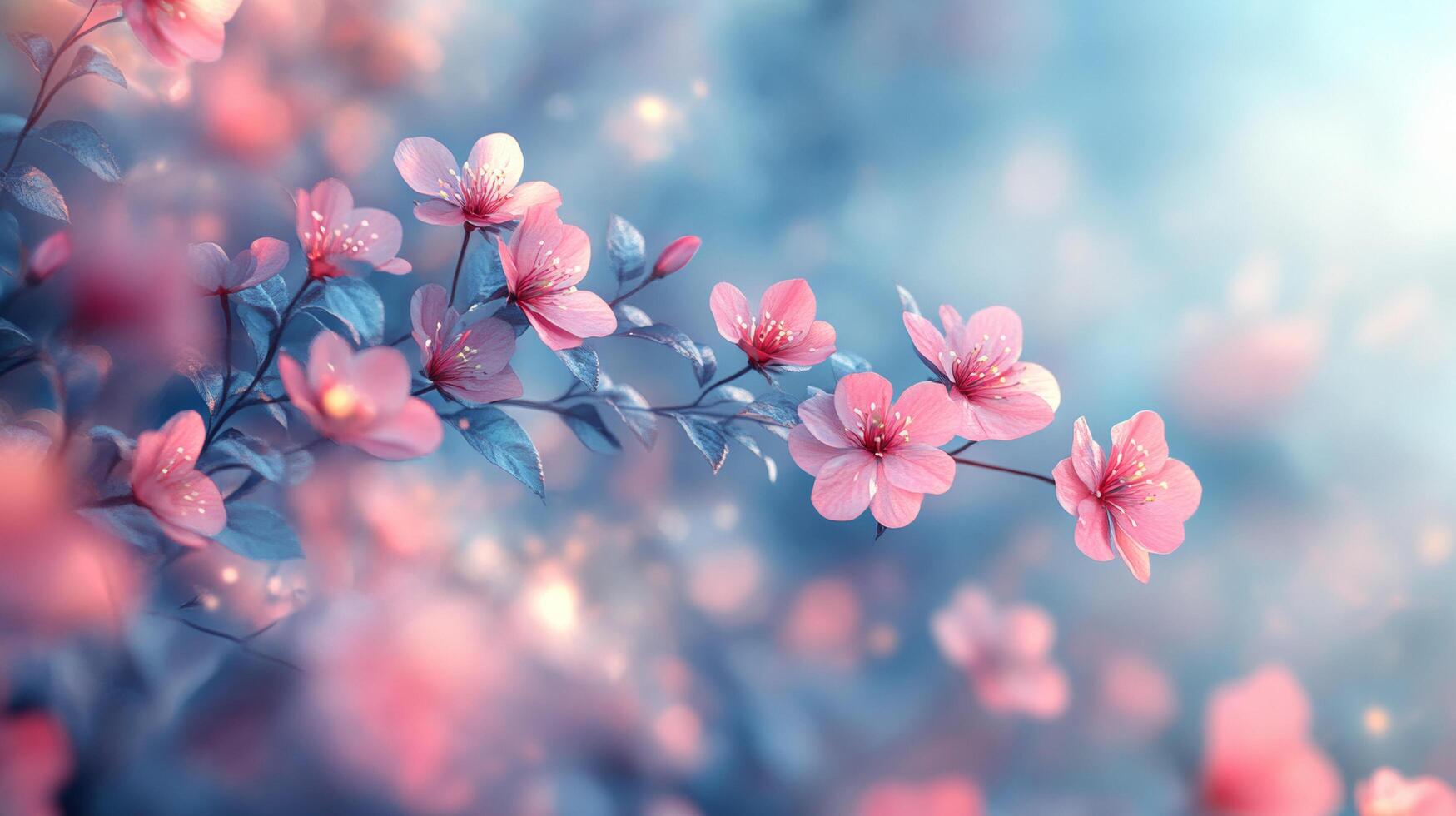 Delicate pink blossoms adorning tree branches during spring, soft-focus background lending ethereal, romantic mood photo