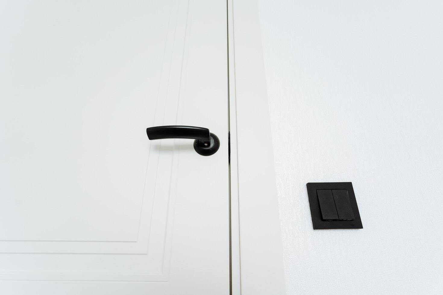 A black door handle and a white door photo