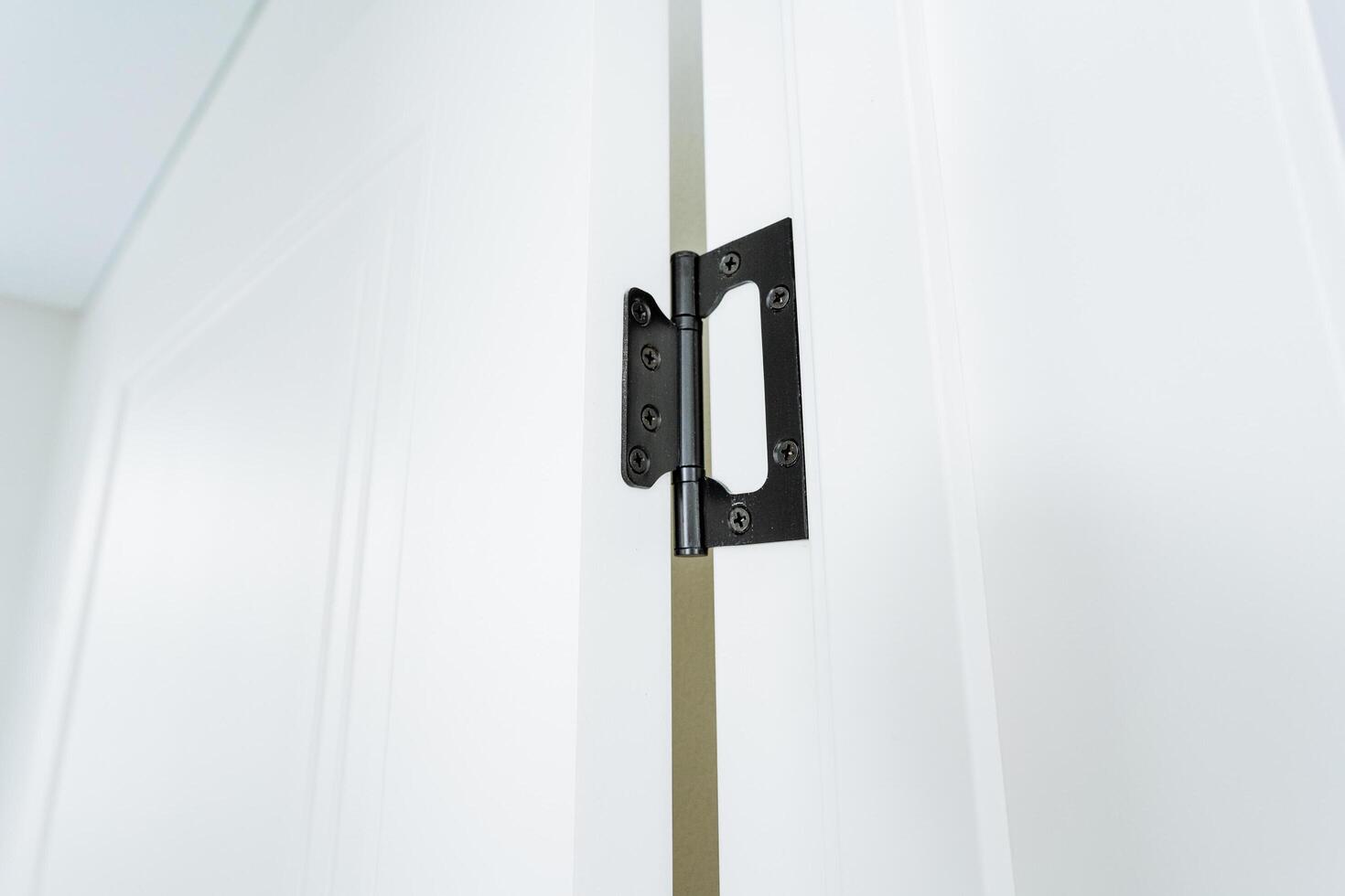 close up of a door handle on a white door photo