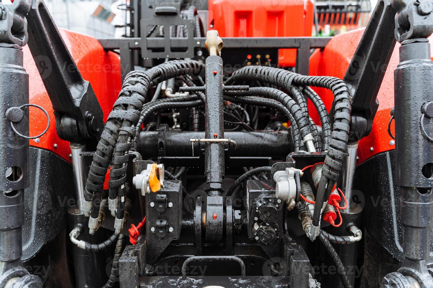 A close up of a tractor with a large engine photo