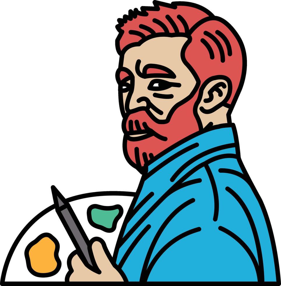 A man with a beard and red hair is holding a paintbrush and a palette vector