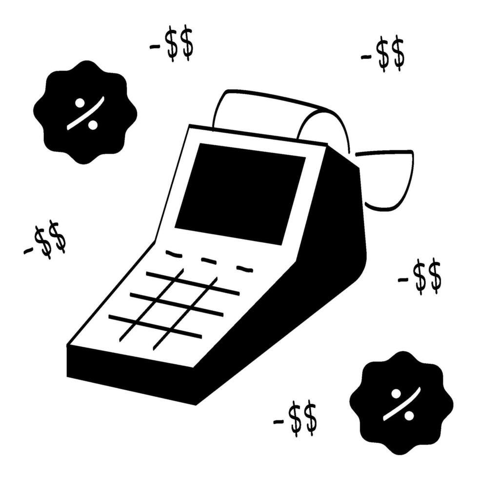 The cash register prints bills with large expenses vector