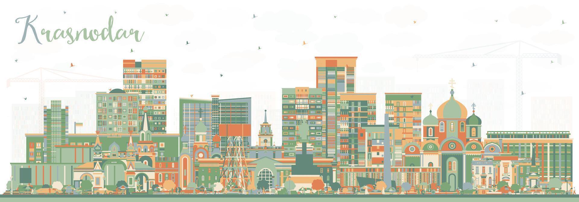 Krasnodar Russia city skyline with color buildings. Krasnodar cityscape with landmarks. Business travel and tourism concept with modern and historic architecture. vector