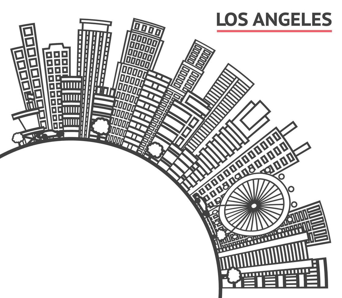 Outline Los Angeles California City Skyline with Modern Buildings and copy space Isolated on White. Los Angeles Cityscape with Landmarks. vector