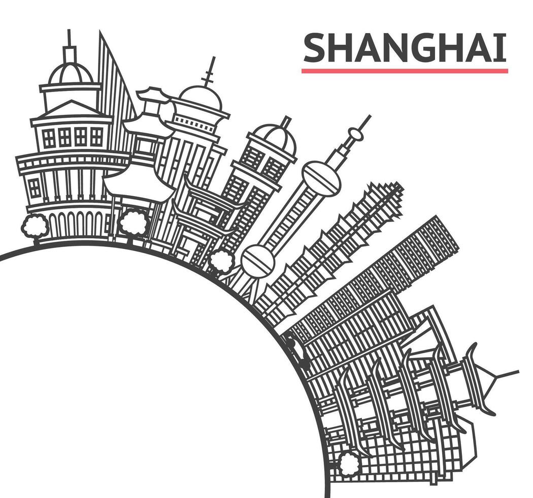 Outline Shanghai China City Skyline with Modern Buildings and copy space Isolated on White. Shanghai Cityscape with Landmarks. vector