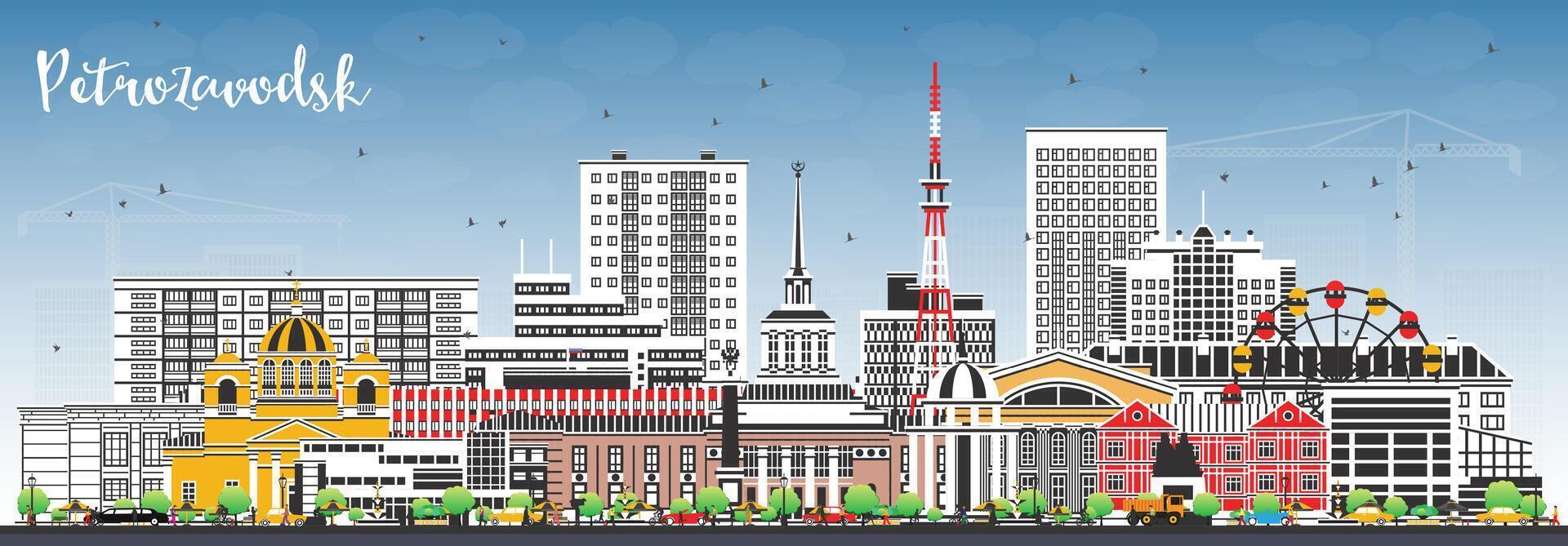 Petrozavodsk Russia city skyline with color buildings and blue sky. Petrozavodsk cityscape with landmarks. Travel and tourism concept with modern and historic architecture. vector