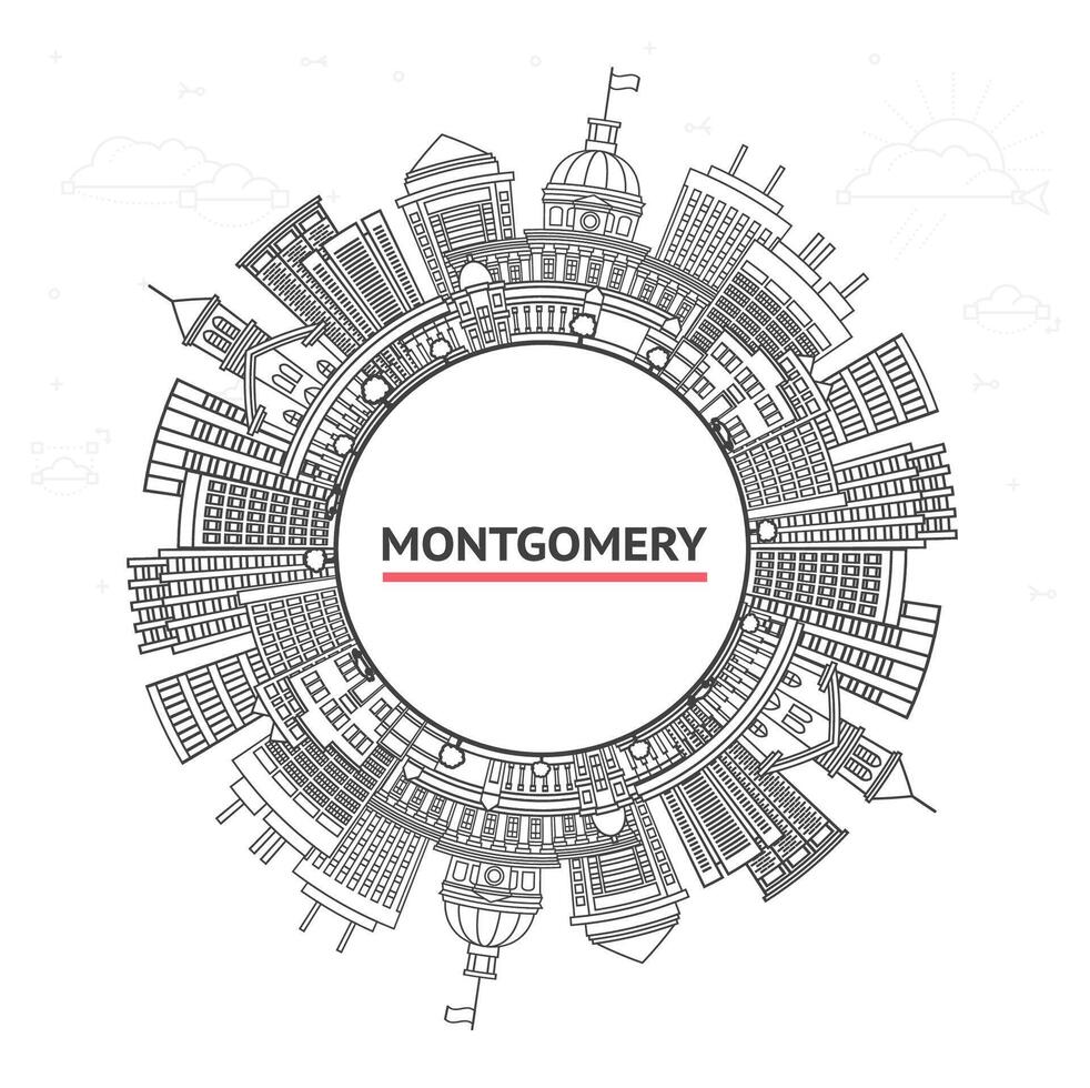Outline Montgomery Alabama City Skyline Modern Buildings and copy space Isolated on White. Montgomery USA Cityscape with Landmarks. vector