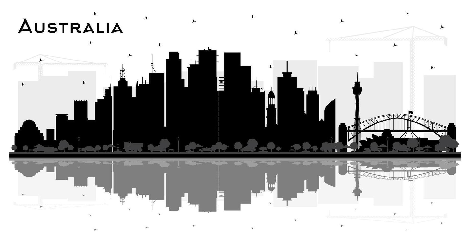 Australia City Skyline Silhouette with Black Buildings and reflections Isolated on White. Tourism Concept with Historic Architecture. Australia Cityscape with Landmarks. Sydney. vector